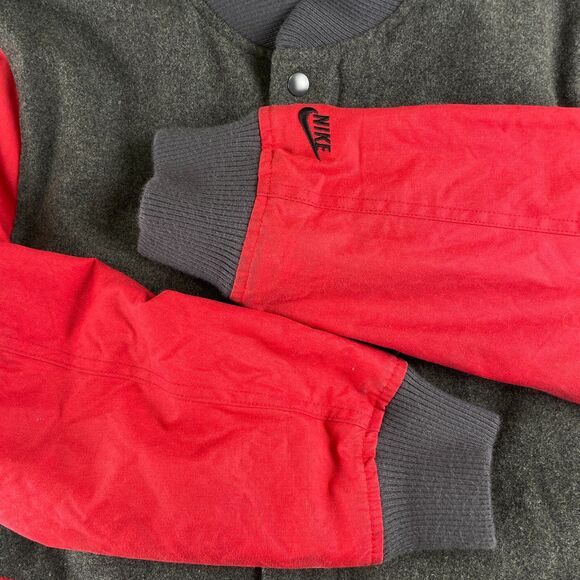 Nike Destroyer Jacket Mens L‎ Gray Red Wool Blend Varsity Bomber Snap 509796-071 - Picture 6 of 12